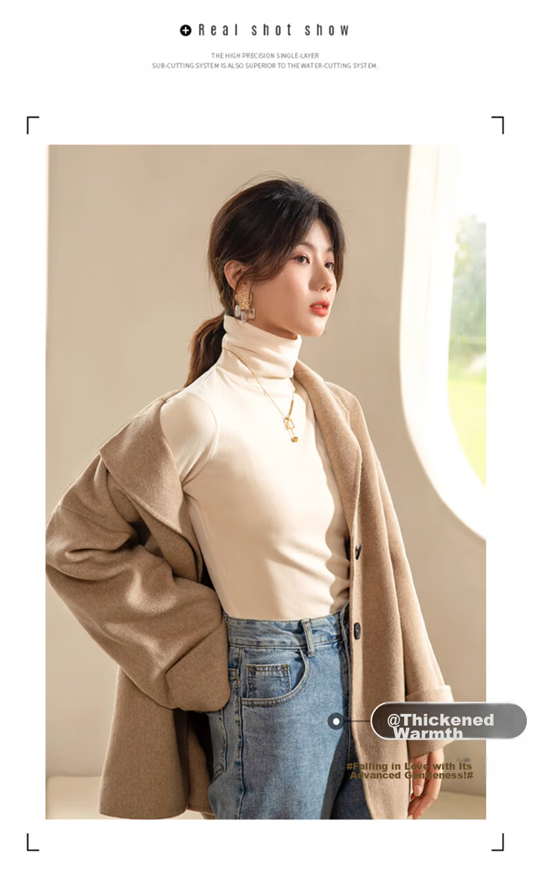 XUEXIMAN Turtleneck Basic Base Layer for Women, Autumn And Winter German Velvet Brushed Base Shirt, Skin-Friendly Inner Wear Top, Slim-Fit And Slimming, Suitable for Outerwear 4