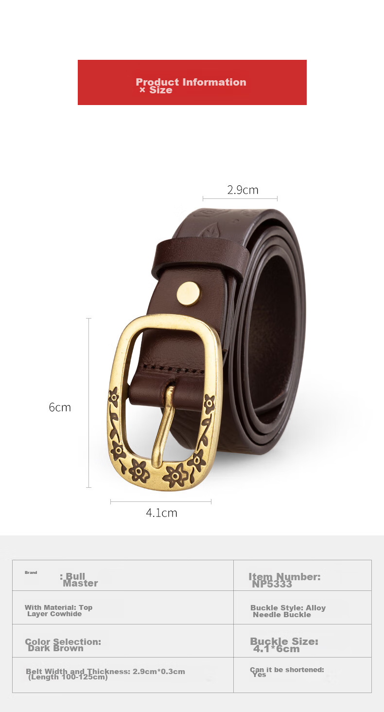 Cattlesboss Women's Leather Belt, Vintage Carved Buckle, Versatile Waistband, 5333 Dark Brown, 105cm 4