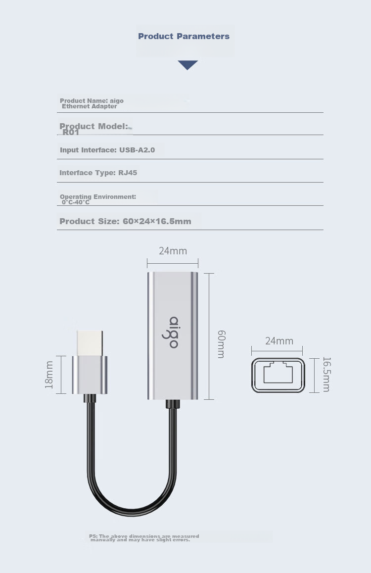 Aigo USB to RJ45 Gigabit Ethernet Adapter, Network Cable Converter, Laptop Docking Station, USB Hub, Expansion Dock R03A (Metal) 12