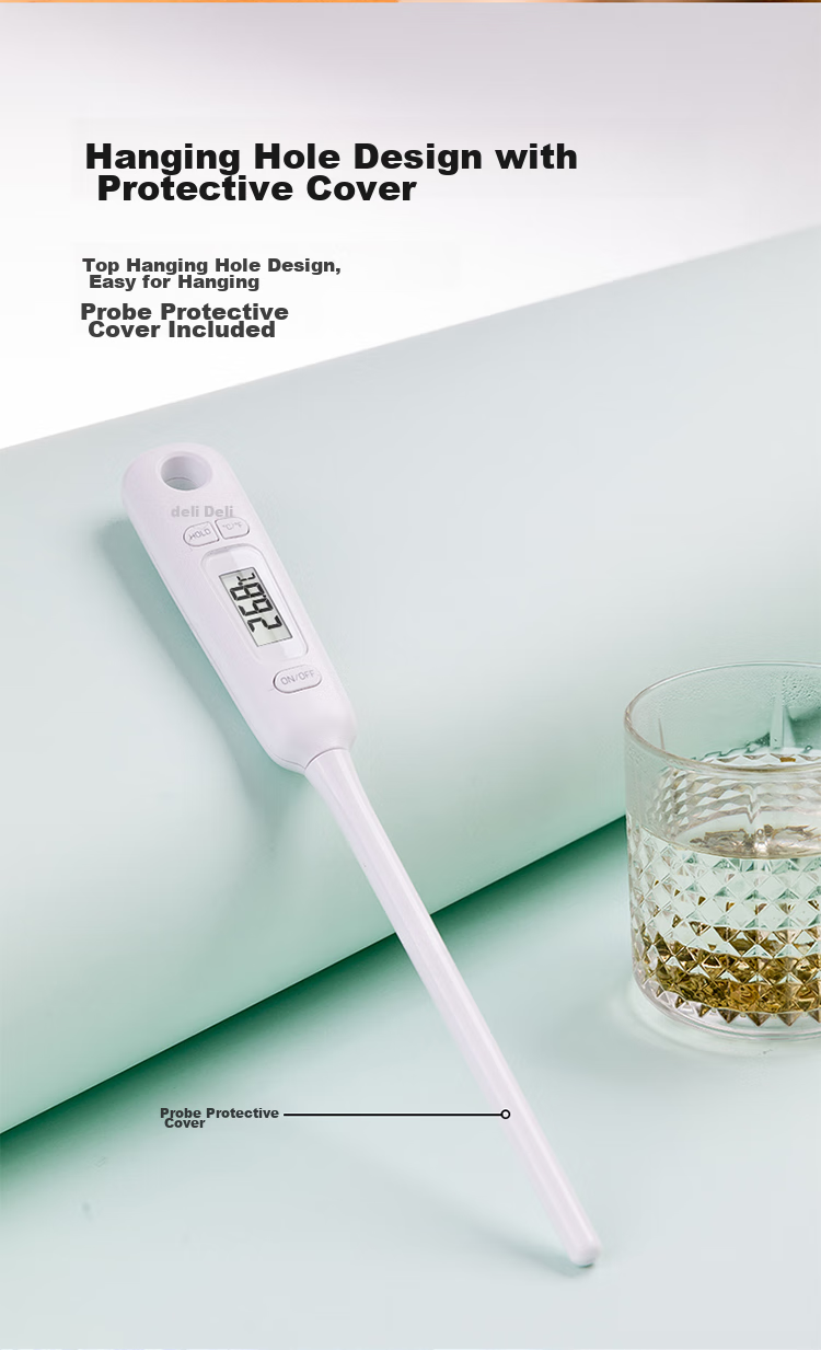 Deli Probe Thermometer Baby Milk Thermometer Kitchen Oil Thermometer with Protective Sleeve And Battery 8897 7