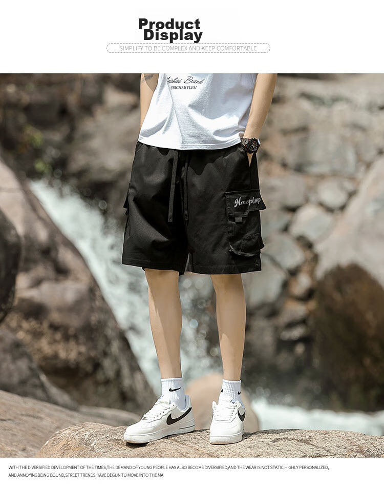 MMOPTOP Japanese-Style Casual Sports Shorts for Men, Summer Mountain Outdoor Loose Cargo Pants, Knee-Length Shorts, CH02 Off-White, 2XL 9