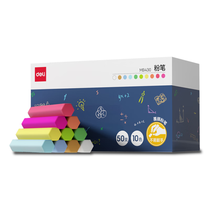 Deli 50 Pieces/box Colored Laminated Chalk, Erasable And Washable Solid Chalk for Children's Home Use, Teaching, Kindergarten, Teachers' Blackboard, Baby Teaching