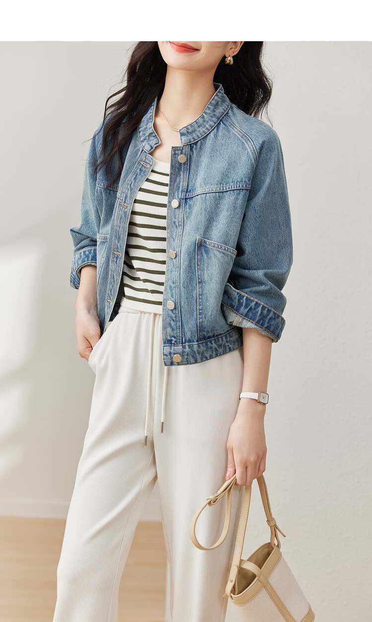 Sentubila Spring And Autumn Pure Cotton Denim Jacket, Short High-End Women's Clothing, Elegant Casual Versatile Top, Denim Blue, XL 22