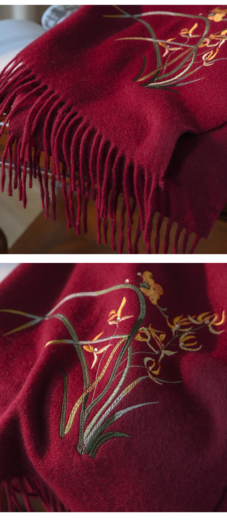 Hangsilu Pure Wool Scarf for Women, Embroidered Shawl, Elderly Neck Warmer, Mid-Autumn Festival Gift for Mom And Elders, High-End Birthday Present 24