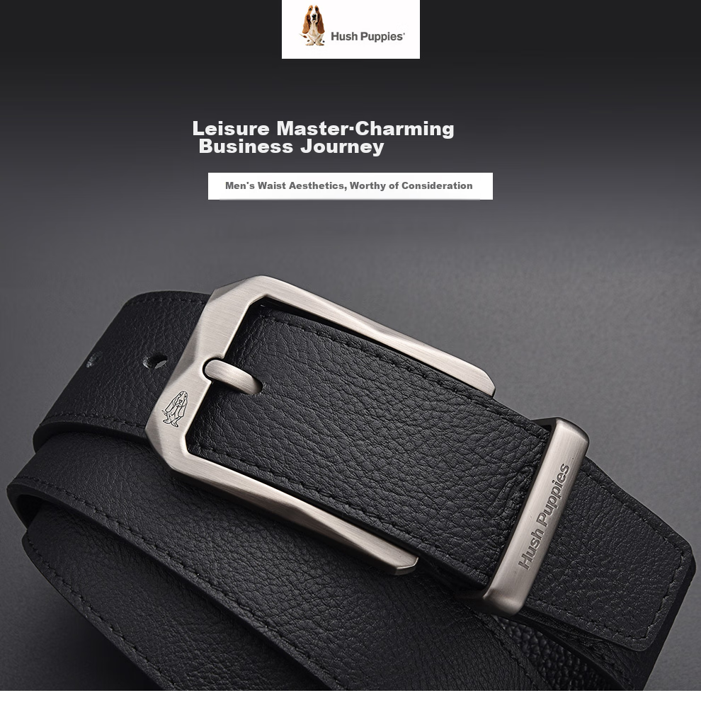 Hush Puppies Men's Belt with Pin Buckle, Classic Retro Trendy Casual Versatile Youth Waistband, Birthday Gift for Boyfriend 1
