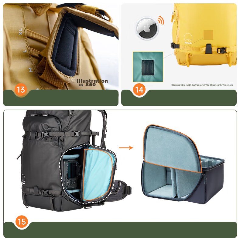 Shimoda Photography Bag, Professional Outdoor Camera Bag, Lightweight Travel DSLR Bag, Tenmoku Tadashita Yidong Action X50v2 Medium-Sized DSLR Inner Liner Set, Army Green, 520-140 11