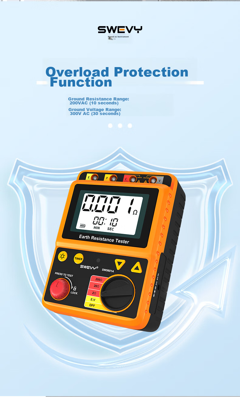 Suwei Lightning Protection Grounding Resistance Tester, Earth Resistance Meter, Digital Electronic Megohmmeter, Resistance Detector SW5601A 12