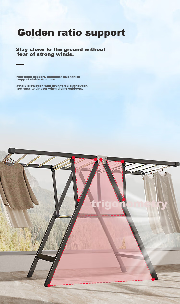 QIAONAMEI Clothes Drying Rack, Floor-Standing Foldable Hanger, Indoor Drying Pole, Balcony Quilt Drying Tool, Clothes Rack 4147BK 4