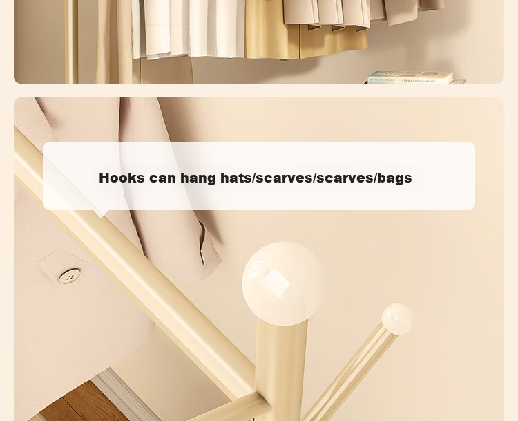 QIAONAMEI Clothes Drying Rack, Floor-Standing Bedroom Coat Rack, Indoor Dormitory Clothes Hanger, Storage Rack, Balcony Clothes Rod, 2441-WH 10