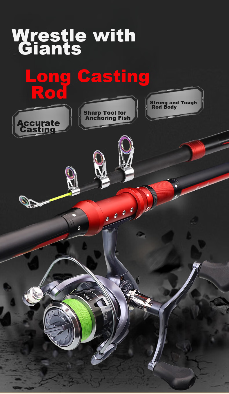 Taigek Fishing Rod Set, Huolong 2.7 Meters Carbon Fiber Long-Casting Sea Rod, Fishing Tackle Supplies, Complete Set of Fishing Rods 1