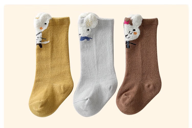 9I9 Baby Socks, Autumn And Winter Mid-Calf Length, Floor Socks for Infants, Non-Slip Children's Cotton Socks, Terry Cloth, 3 Pairs, A168 8