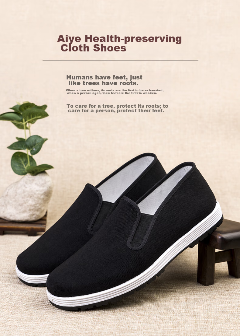 IQGD Traditional Cloth Shoes for Men, Old Beijing Style Casual Low-Top Shoes with Thousand-Layer Sole Slip-On Elderly Shoes 052 Black Size 39 1