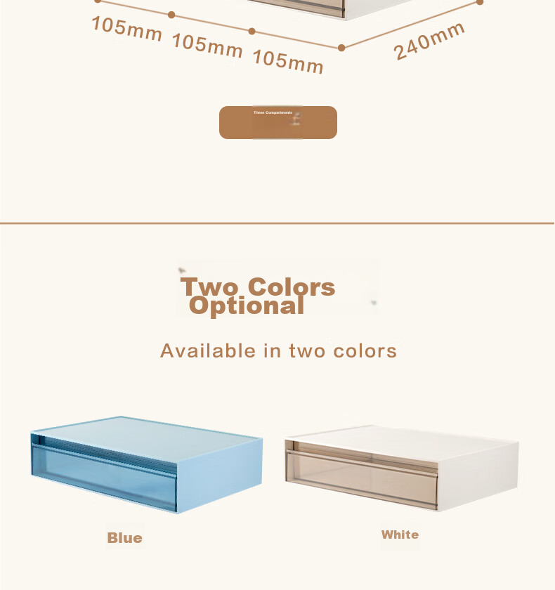 Deli Combination Drawer Storage Box, Dormitory Bedroom, Desktop Compartment Organizer Stackable, White, PK112 20
