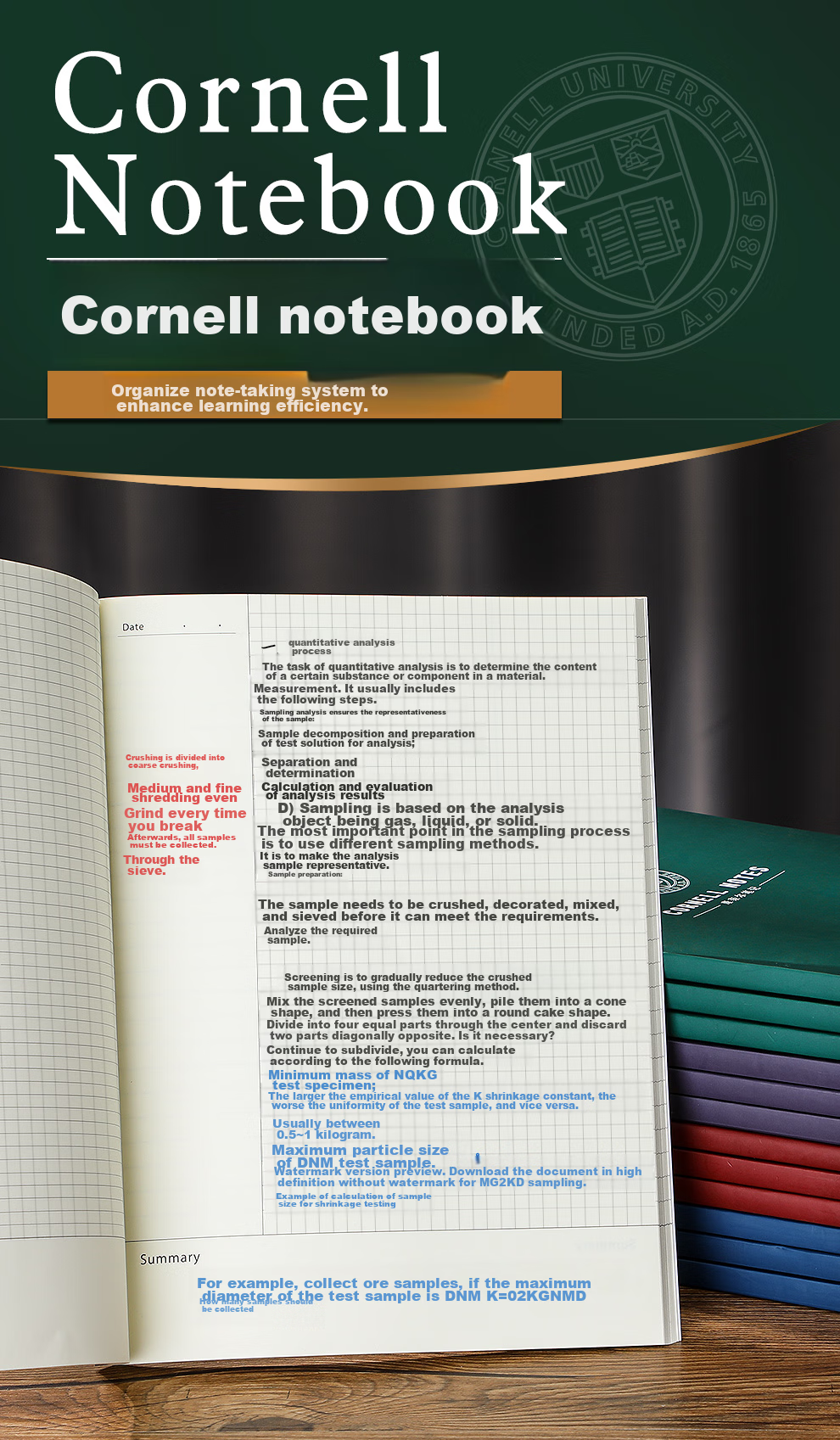 Jiaranheng Cornell Notebook B5 Thickened 5R Efficient Memory Mind Map for College Students' Review, Postgraduate Entrance Exam Preparation And Study Notes - Ruled Lines - Blue 1