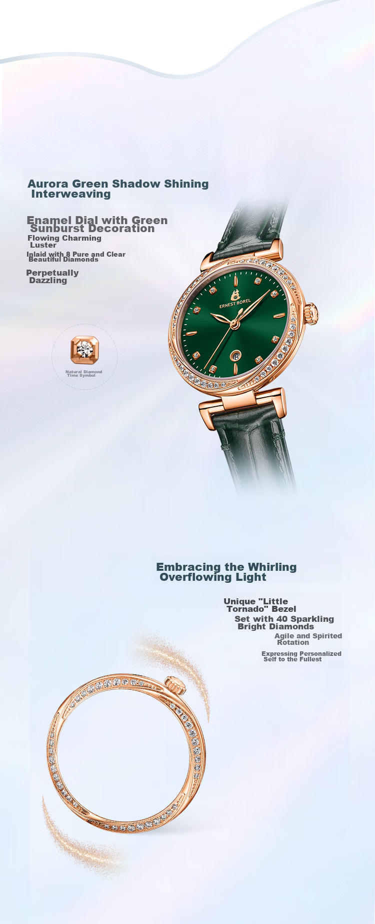 ERNEST BOREL Swiss Ladies' Watch [Mid-Autumn Festival Gift] Star Diamond Series with Gold-Plated Steel Band, Mother-Of Dial, And Diamond-Encrusted Quartz Women's Watch 4