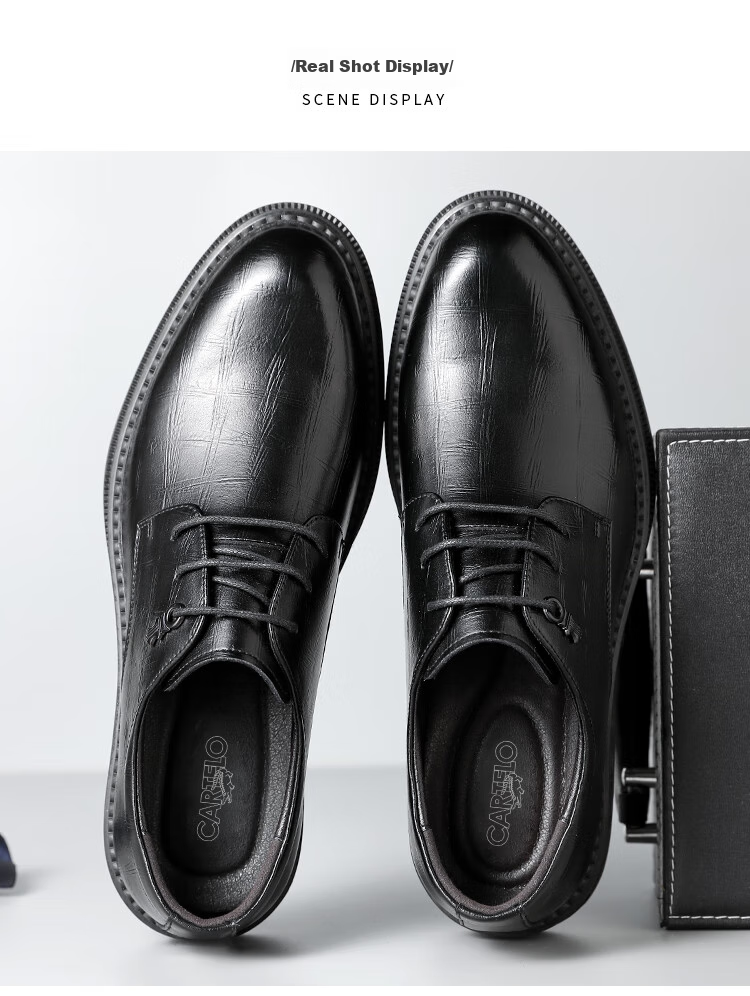 CARTELO British Trendy Plaid Formal Shoes for Men, Business Leather Shoes, Soft Cowhide Low-Top Men's Shoes 9541 Black 38 12