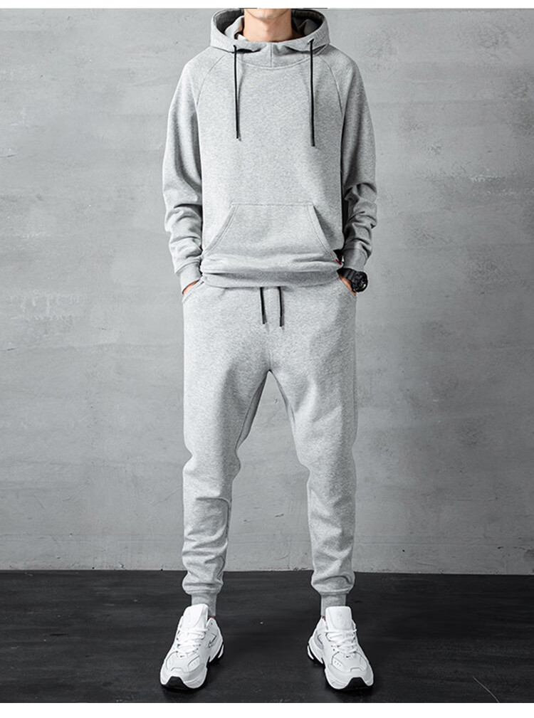 VANCAMEL Hoodie Set for Men, Spring And Autumn Sports Hooded Sweatshirt And Long Pants, Casual Two-Piece Set for Young Men, Black, XL 8