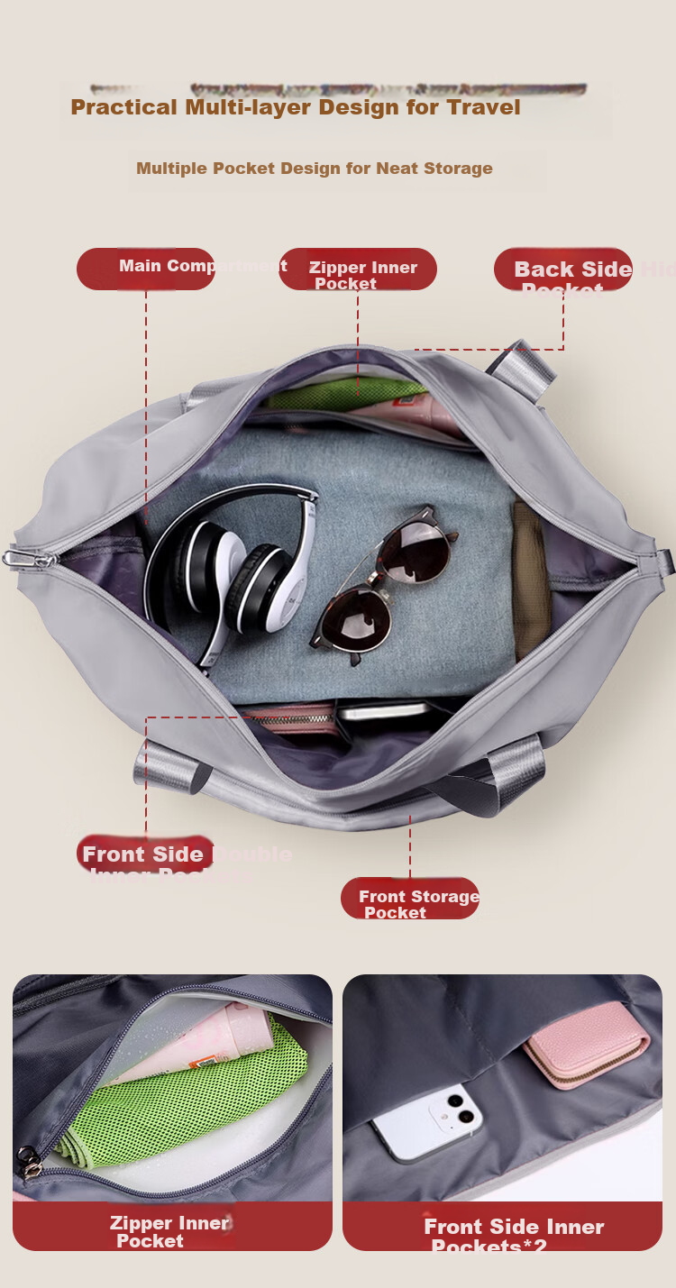 Banzheni Travel Bag for Men And Women, Large Capacity Expandable Suitcase Storage Bag for Maternity Fitness Handheld Crossbody Bag 6