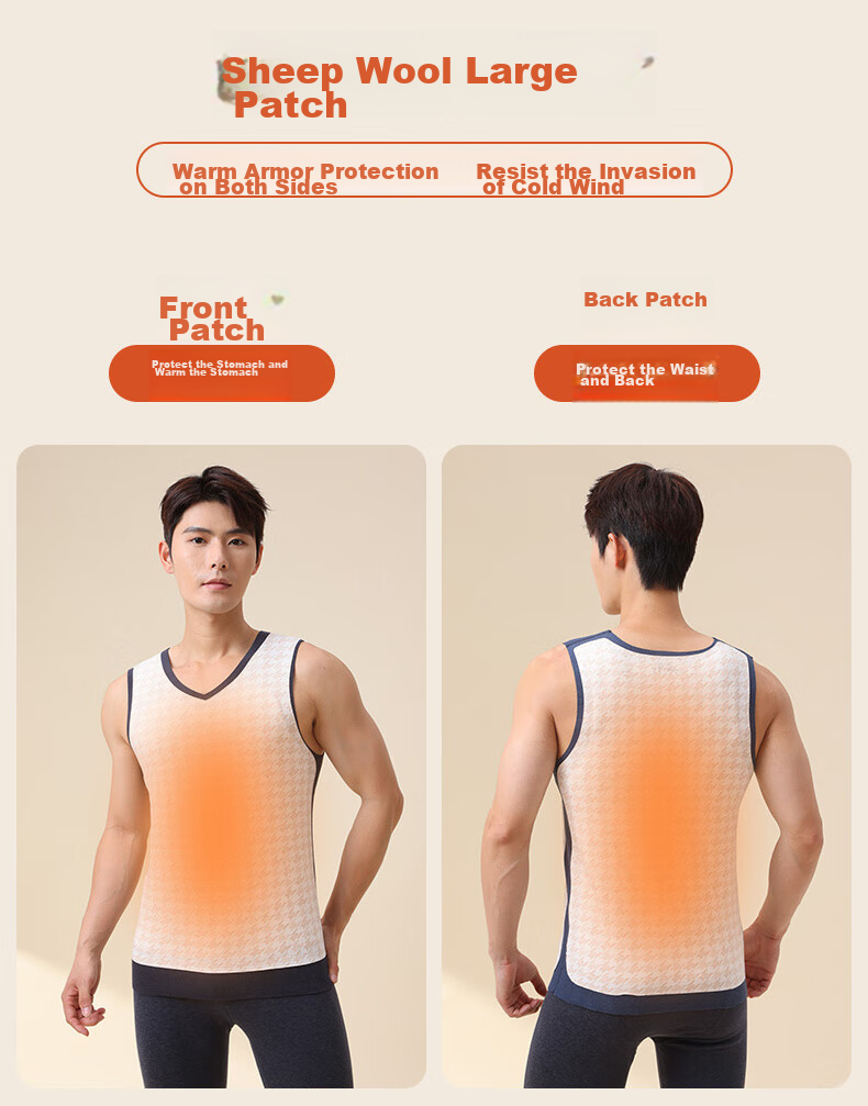 LangSha Thermal Vest for Men [26 Autumn And Winter New Product], Fleece-Lined, Thickened, Heat-Generating, 100% Wool, Large Patch, Base Layer 8