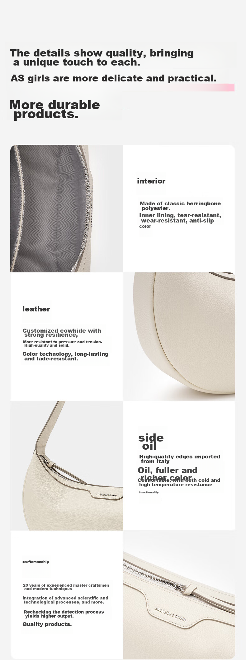 AMAZING SONG Women's Half-Moon Bag, Medium Size, Cowhide Leather, Shoulder Crossbody Bag, Fashionable Versatile High-Capacity Crescent-Shaped Commuter Bag, Gift 11