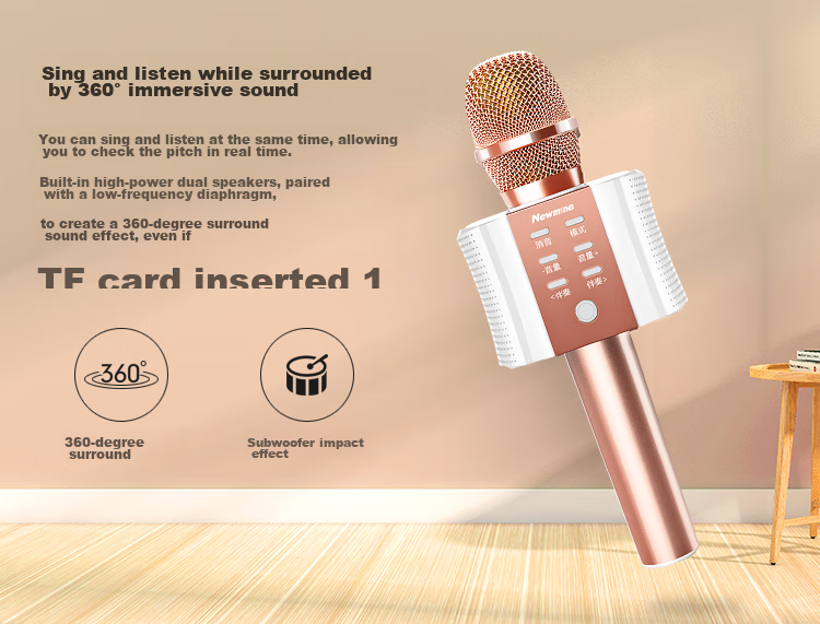Newmine MC10 Wireless Microphone Karaoke Microphone with Built-In Sound Card, Audio Recording Mic, Little Bee Amplifier, Lectern, Bluetooth Singing Entertainment Device, Rose Gold 7
