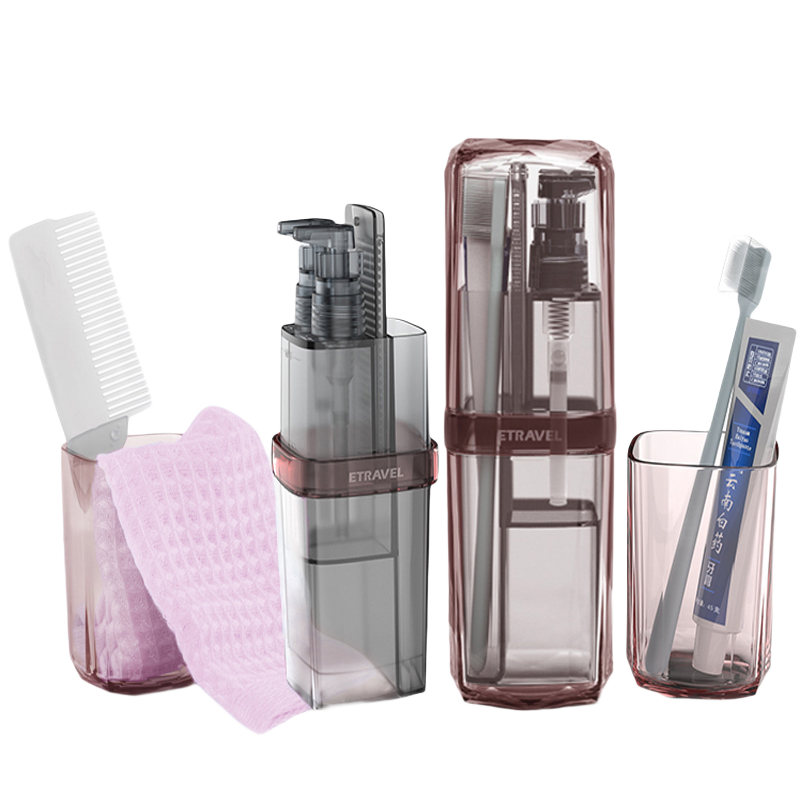 Etravel Travel Toiletry Cup Set, Men's And Women's Toiletry Bag, Business Trip Toothbrush Holder Storage Case, Lychee Pink 8-Piece Set