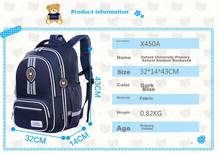 UNIVERSITY OF OXFORD Children's Backpack for Girls, Elementary School Backpack for Grades 3-6, Double Shoulder Bag with Reduced Weight, British Style, X450B Peach Pink 5