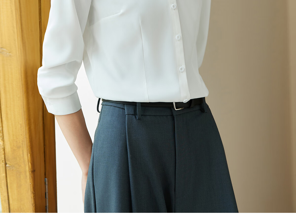 Chushen Spring And Autumn Long-Sleeve Shirt for Women, V-Neck Collar, Casual Versatile Commuter Professional White Blouse S143C2049 M Size 18