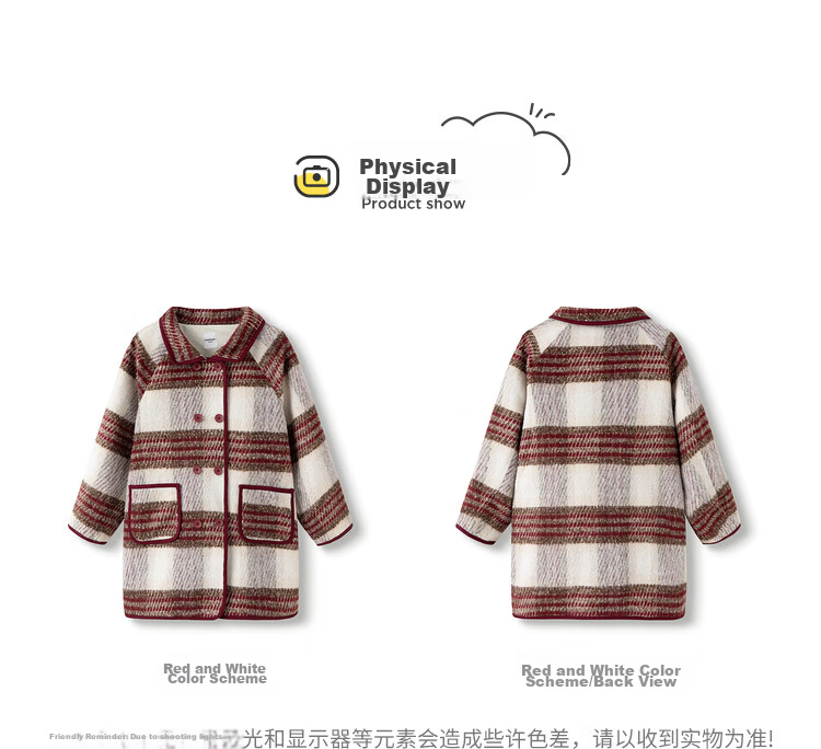 BALABALA Girls' Outerwear, Children's Spring And Winter Clothing, Toddler Vintage Plaid Wool Coat 10
