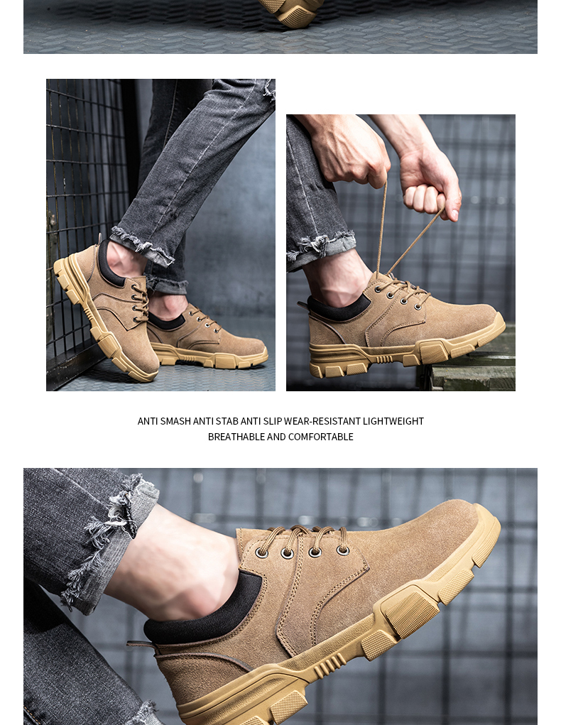 FUCHENG Safety Shoes for Men, Breathable Steel Toe Cap, Anti-Smashing, Anti-Puncture, Wear-Resistant Cowhide, Comfortable Work Protective Safety Shoes 267 Size 37 5