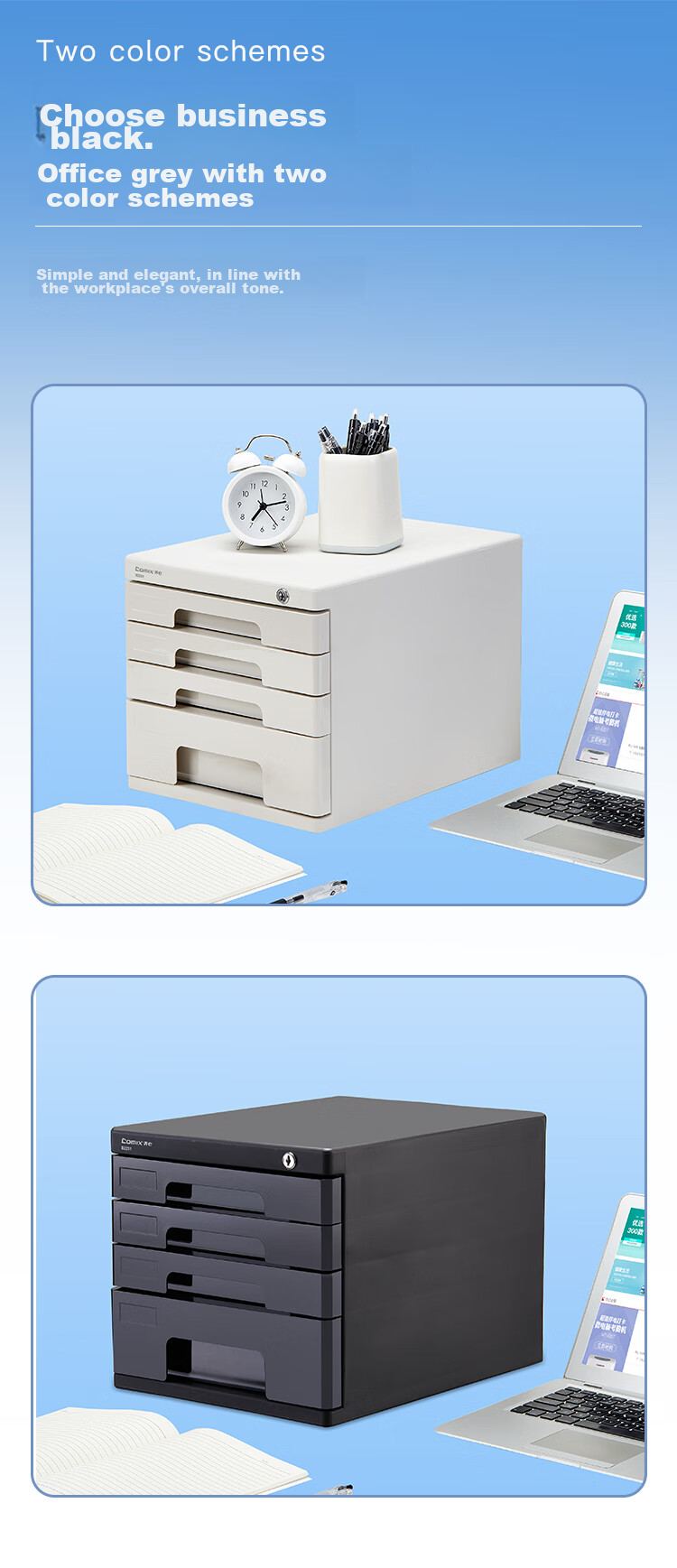 COMIX 4-Tier Desktop Storage Box File Cabinet Organizer Drawer A4 Plastic Handle Document Classification Storage Gray EB708 5