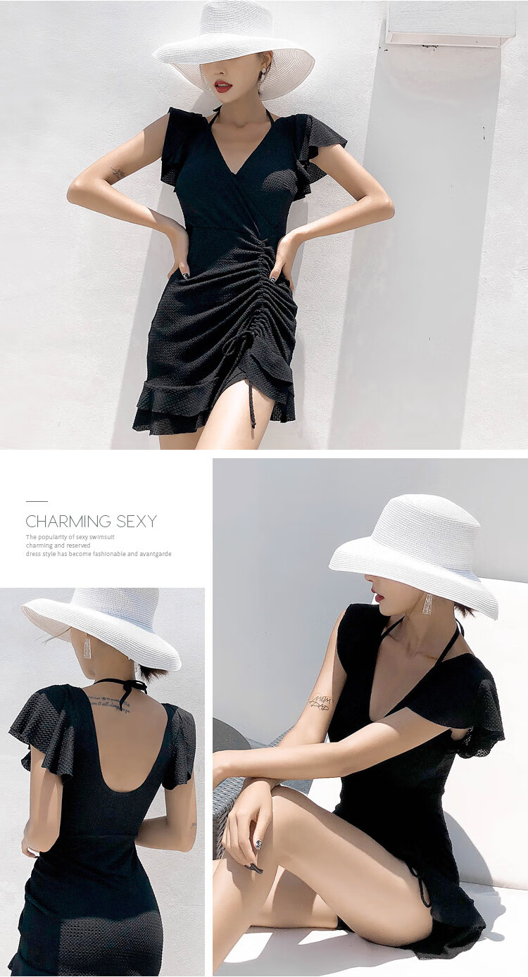 DK Swimsuit for Women with Small Chest, Conservative, Tummy-Covering, Slimming, Korean-Style, Sexy One-Piece, Vacation Beach Dress, Hot Spring Swimwear 4