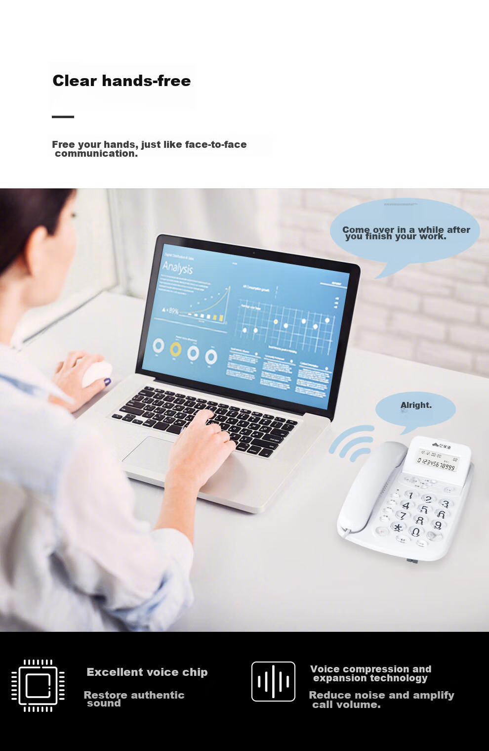 Yijiatong Landline Telephone, Fixed-Line Phone for Office And Home Use, Caller ID, Battery-Free, Flip Screen, T17B, Pearl White 9