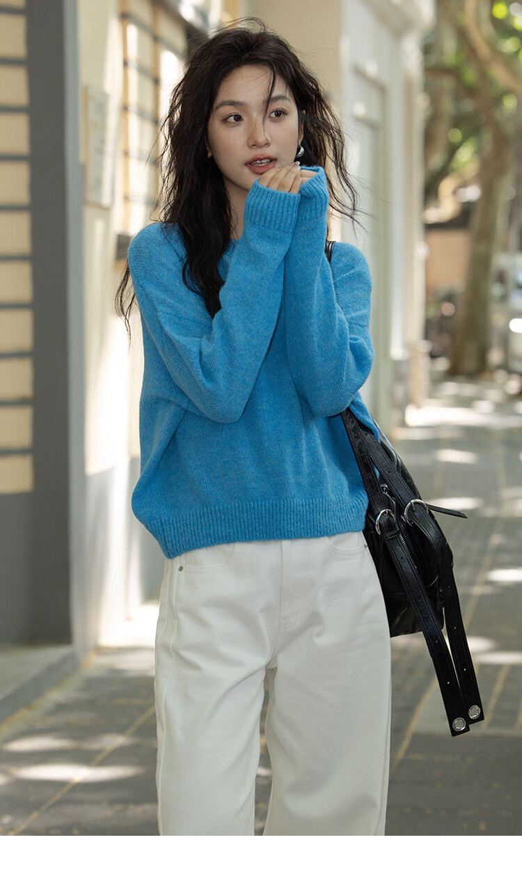 Dme [Blue Coastline] Brightening Basic Loose Pullover, Lazy Lightweight Spring And Autumn Knit Sweater for Wome 9