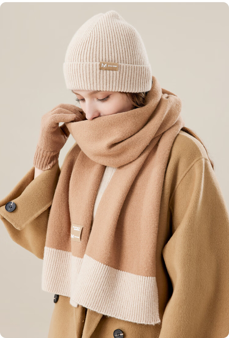 JIUMU Pure Wool Warm Scarf, Hat And Gloves Three-Piece Set for Women, Winter Birthday New Year Gift for Girls, Gift Box Packaging 13
