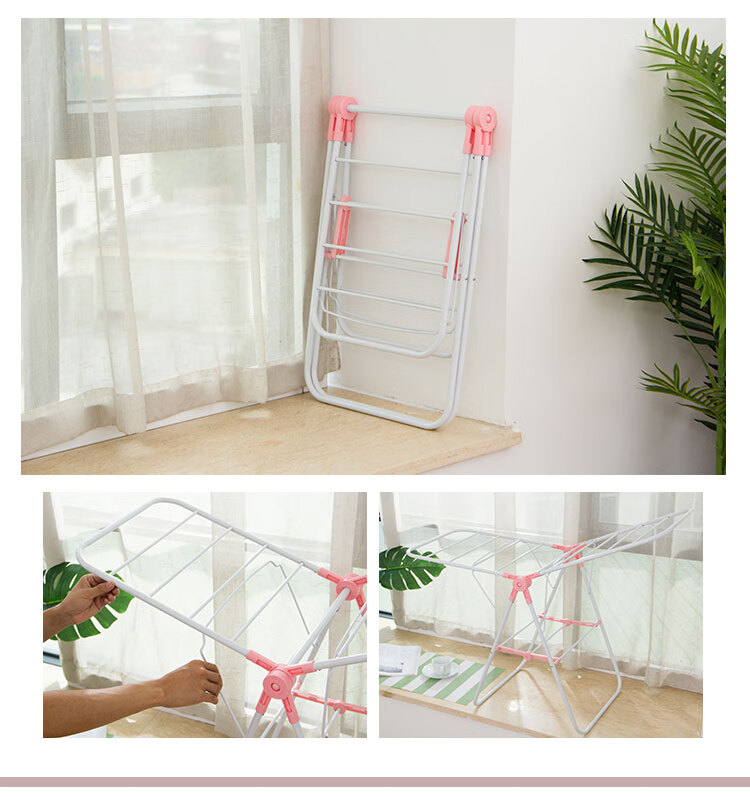 Ourunzhe Clothes Drying Rack, Foldable Floor-Standing Balcony Hanger, Indoor Clothes Storage Rack, Garment Drying Stand, 120cm 4