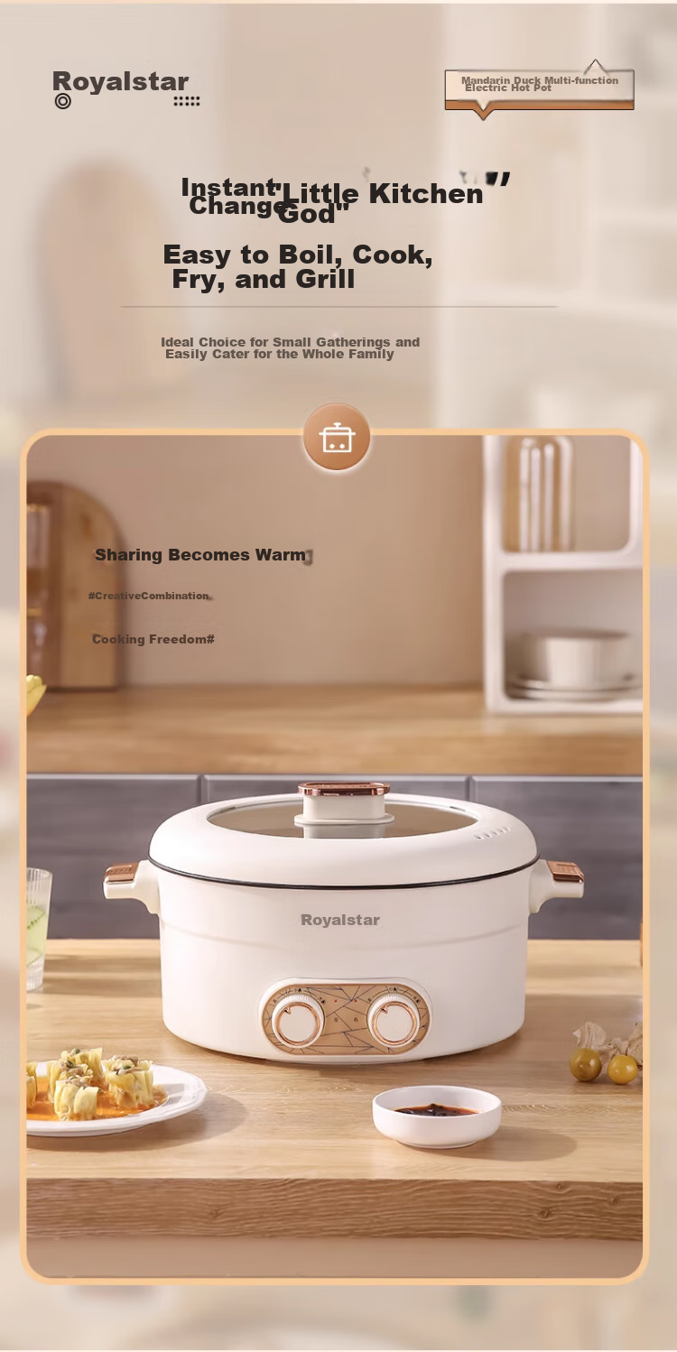 Royalstar Dual-Sided Electric Hot Pot And Wok, Multi-Functional Home Cooking Appliance, All-In Grill, Stir-Fry And Boil Function, 6L Large Capacity Non-Stick Electric Cooker RHG-136B(Y) 12