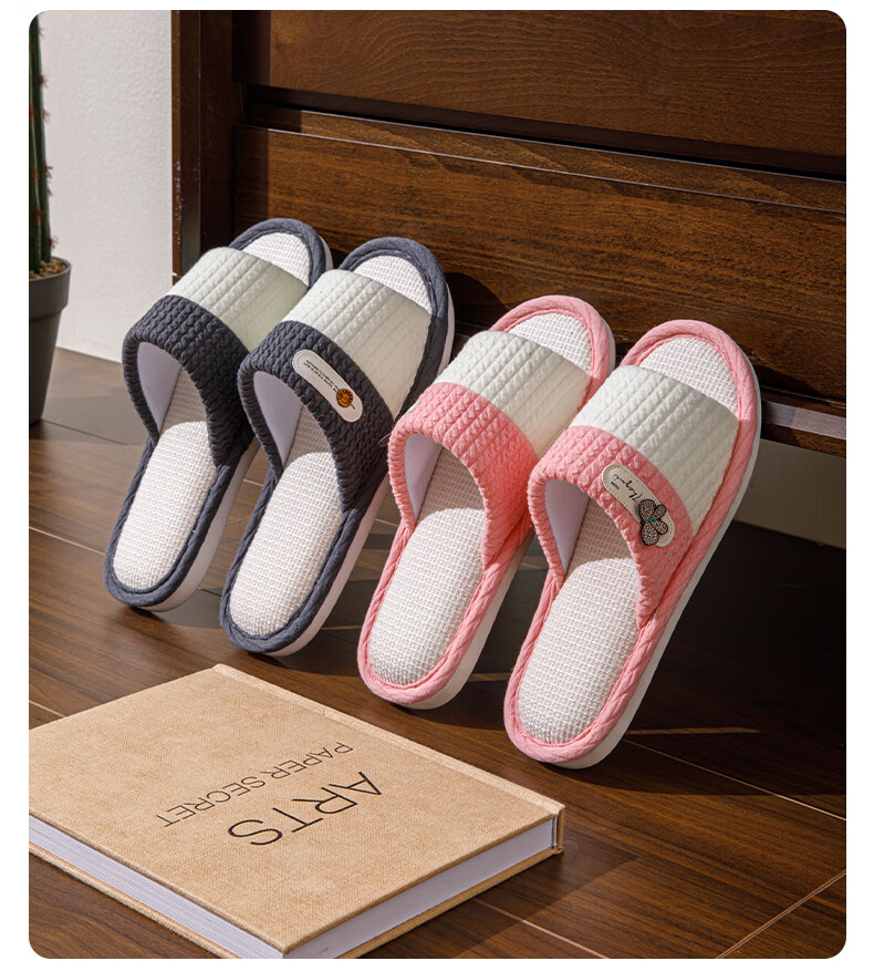 Taxiang Linen Cotton Slippers for Men And Women, Color-Block Lightweight Simple Home All-Season Slippers TR005 Navy Blue 40/41 6