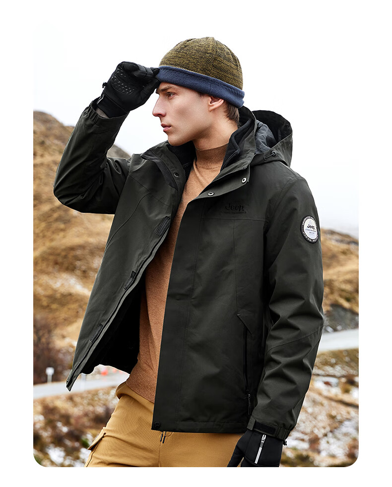 Jeep Men's Three-In Jacket, Outdoor Windproof And Waterproof, Detachable Fleece, Mountaineering Coat, 081 Brand, Black, Size M 13