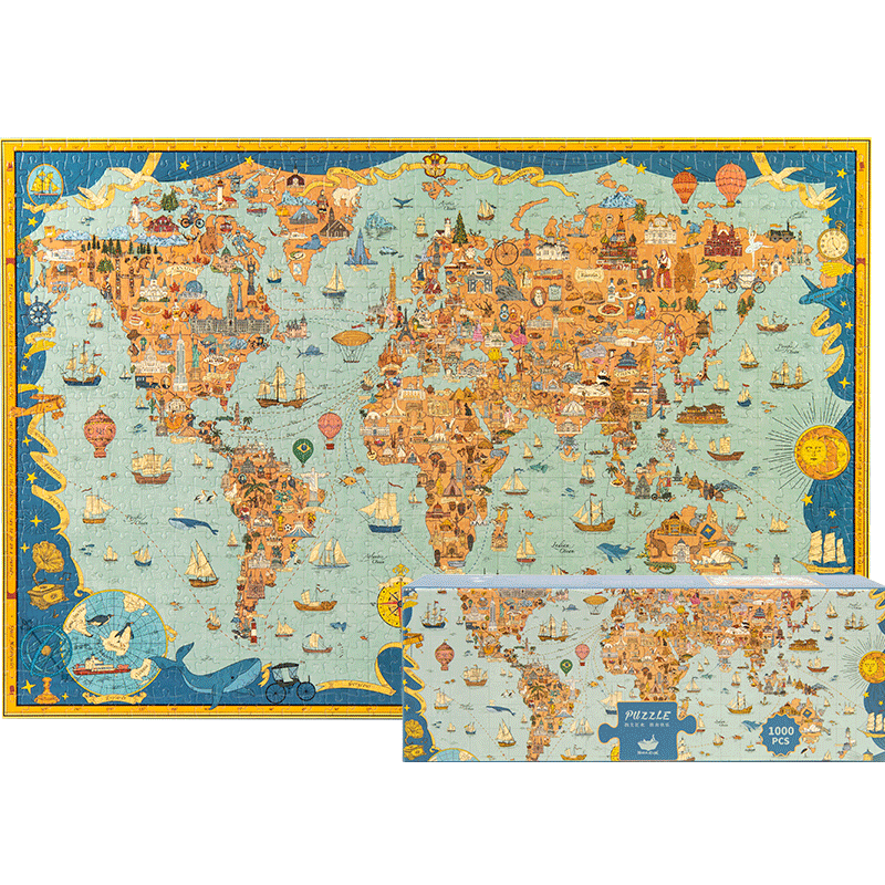 Maodetiankongzhicheng Jigsaw Puzzle, Adult Puzzle with 1000 Pieces, Journey Through The World, World Map Puzzle, Children's Toy, Home Decoratio