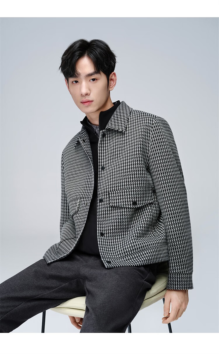 DANCING WOLVES [85% White Duck Down] Versatile Houndstooth Lapel Warm Men's down Jacket 003 Medium Gray S(165) 9