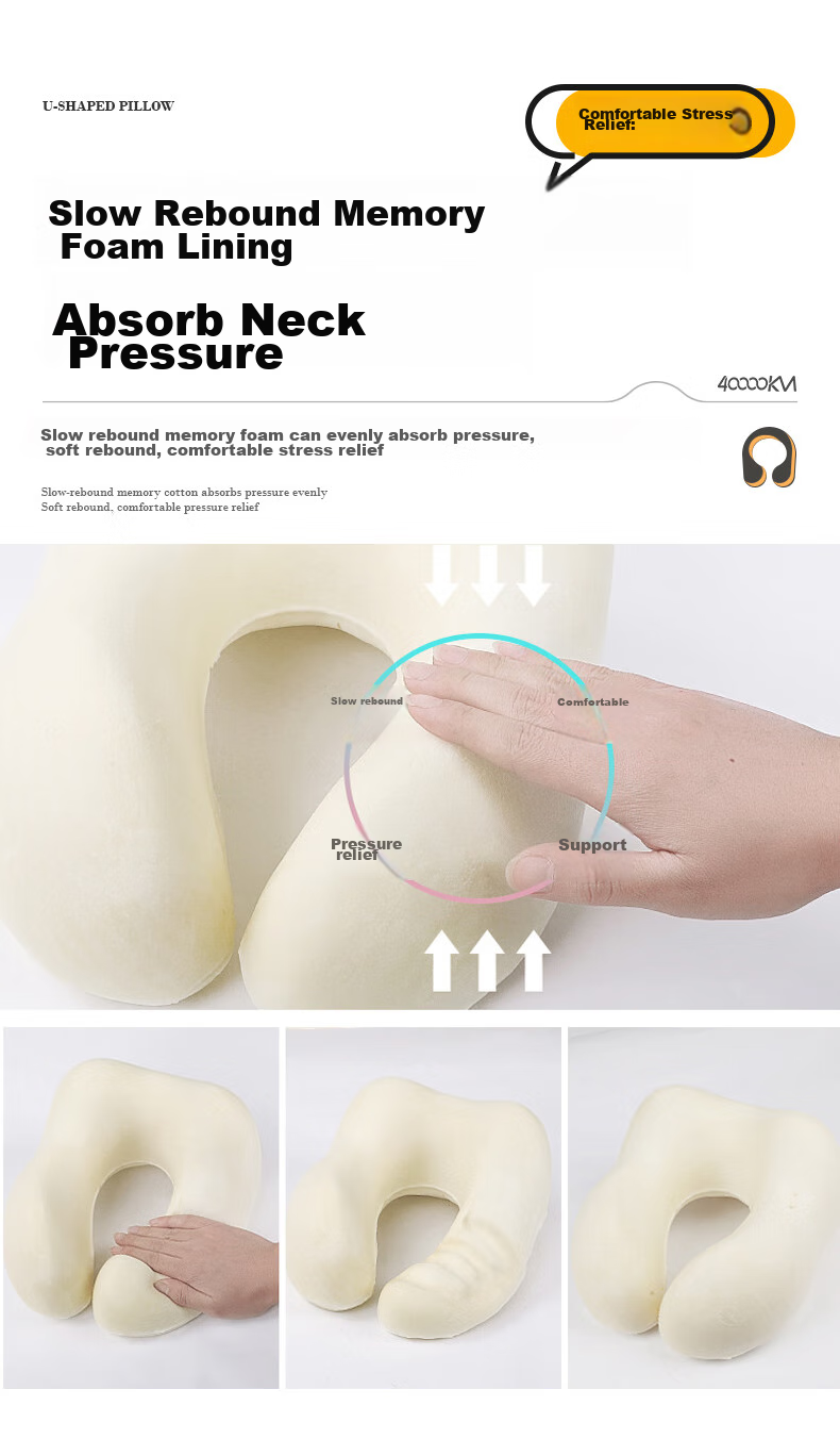 40,000 Kilometers Memory Foam U-Shaped Neck Pillow Portable Foldable Travel Neck Pillow for High-Speed Train, Airplane, Office, and Nap 5