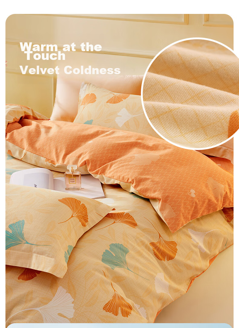 LOVO Luolai Home Textiles, Pure Cotton Brushed Four-Piece Bedding Set, Autumn And Winter Thickened Pure Cotton Bed Sheet And Duvet Cover, 200*230cm 3