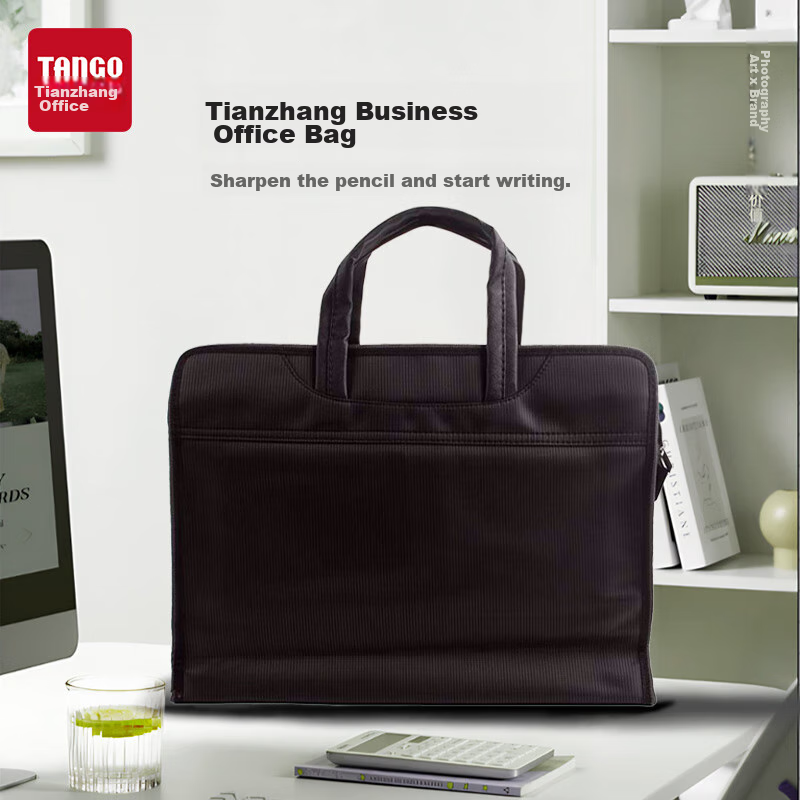 TANGO Thickened 3D Office Handbag, Conference Briefcase, Document Bag, Laptop Briefcase, Business Zipper Bag LH6605 Black 3C Digital Full Mesh Low Price