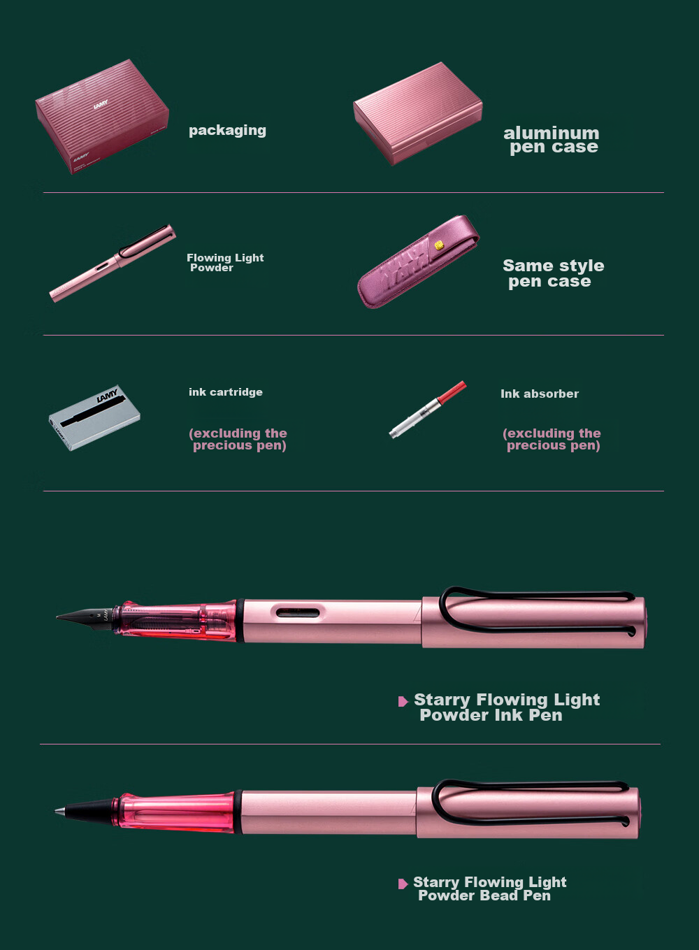 LAMY Ballpoint Pen, Star Series Limited Edition Set, Calligraphy Practice Pen, Student Stationery, Office Gift, Holiday Present, Flowing Pink 0.7mm 13