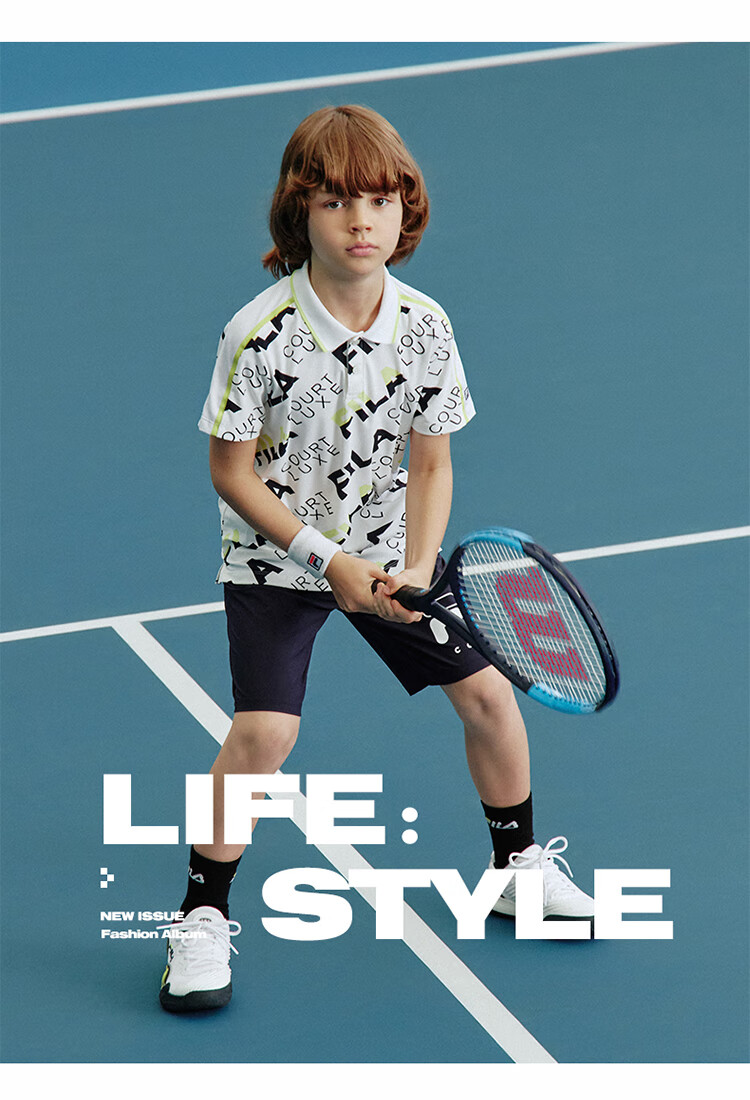 fila斐乐童装儿童polo衫2022夏季男大童网球运动印花短袖t恤