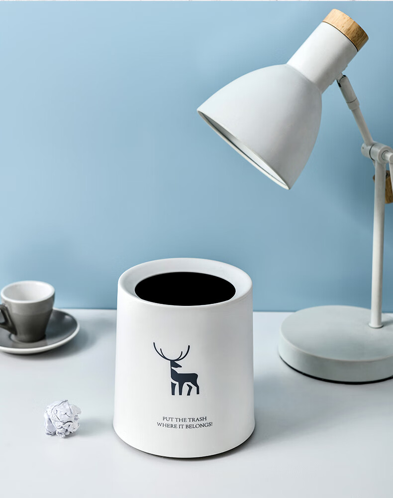 Yipo Desktop Trash Can without Lid, 1.5L Round, Nordic White Deer Pattern, Mini Coffee Table for Office, Study Room, Car, Simple And Minimalist Desig 3