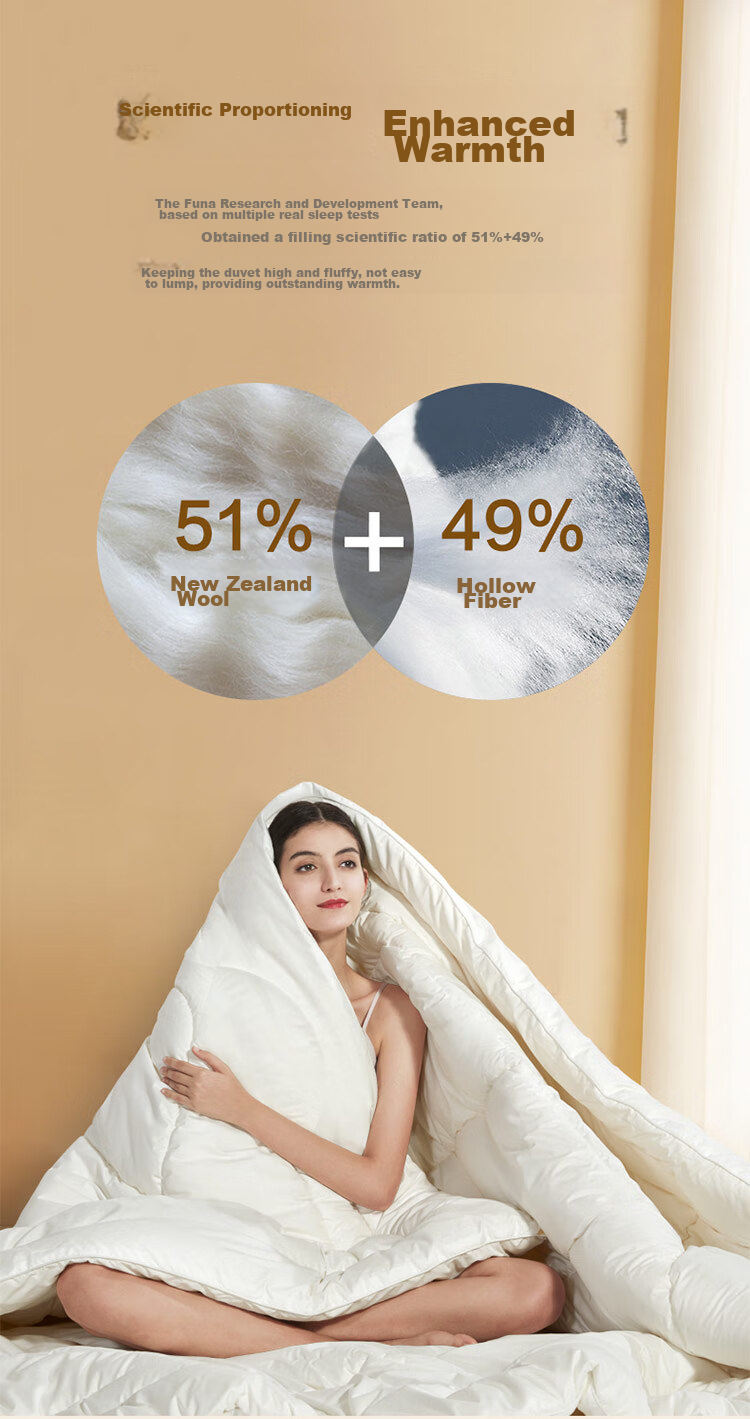 FUANNA Wool Comforter, 51% New Zealand Imported Wool, Double Size Winter Quilt, Approximately 6.6 Jin (3.3 Kg), 203*229cm 8