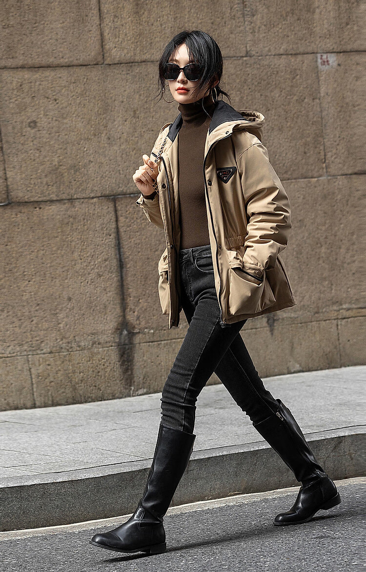 Dme [Black Technology Triple-Protection Battle Robe] Winter Outdoor Lightweight Sports Cotton Jacket with Hood, Elastic Waistband, Color-Block Women's Cotton Coat 13