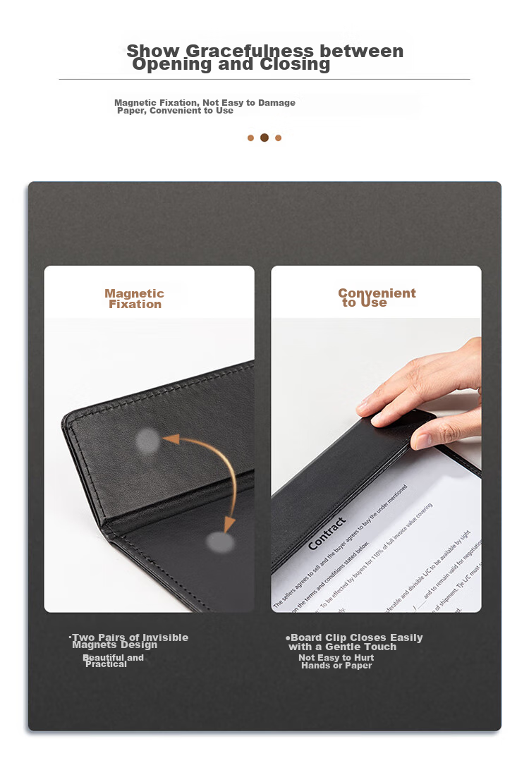 Deli A4 Magnetic Leather Conference Board Folder, High-Quality Leather Writing Pad Folder Writing Mat Meeting Magnetic File Folder Report Folder, Business Office Supplies, Black 64506 7